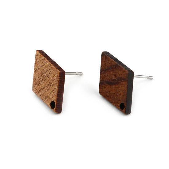 Immagine di Legno Orecchini a Perno Tappi di Orecchini Rombo Caffè Scuro W/ Loop 18mm x 12mm, Diametro Filo: (21 misura), 10 Pz