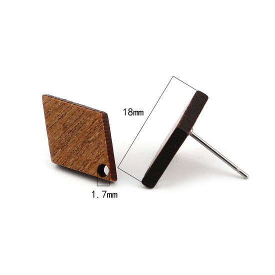 Immagine di Legno Orecchini a Perno Tappi di Orecchini Rombo Caffè Scuro W/ Loop 18mm x 12mm, Diametro Filo: (21 misura), 10 Pz