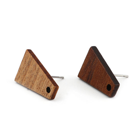 Immagine di Legno Orecchini a Perno Tappi di Orecchini Trapezoide Caffè Scuro W/ Loop 18mm x 13mm, Diametro Filo: (21 misura), 10 Pz