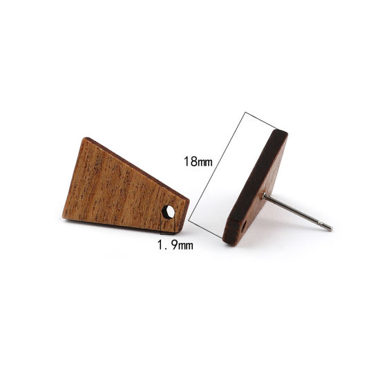 Immagine di Legno Orecchini a Perno Tappi di Orecchini Trapezoide Caffè Scuro W/ Loop 18mm x 13mm, Diametro Filo: (21 misura), 10 Pz