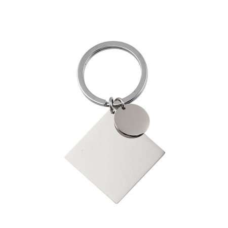 Picture of Stainless Steel Blank Stamping Tags Keychain & Keyring Silver Tone Rhombus Round Disc Mirror Polishing 73mm, 1 Piece
