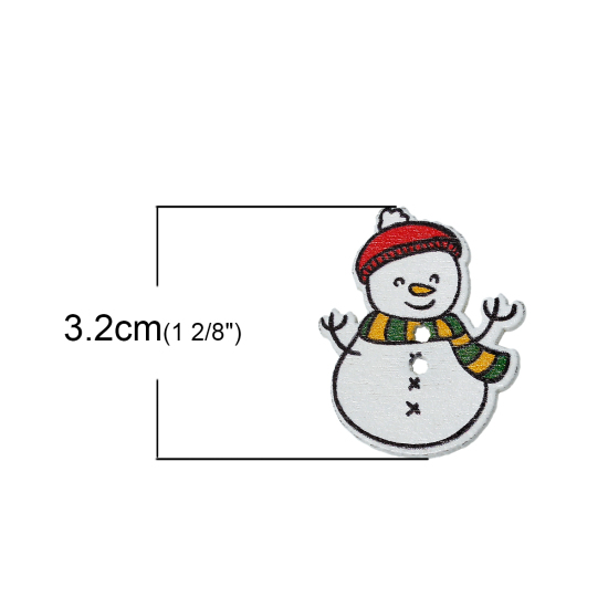 Изображение Шитье Деревянные Пуговицы Рождественский Снеговик Случайно С двумя отверстиями 32мм x 26мм, 50 ШТ