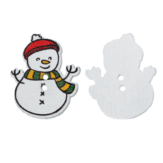 Picture of Wood Sewing Buttons Scrapbooking 2 Holes Christmas Snowman At Random Mixed 32mm(1 2/8") x 26mm(1"), 50 PCs