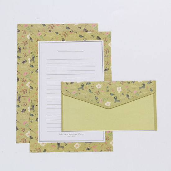 Picture of Olive Green - Paper Cartoon Envelope Stationery Set 20.8x14.1cm 16.4x8.5cm, 1 Set