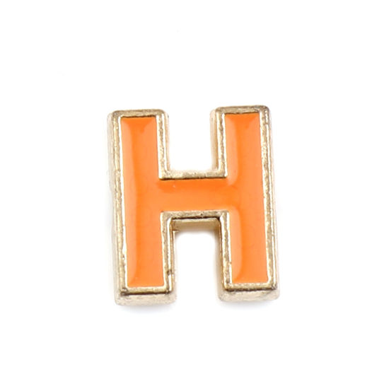 Immagine di Lega di Zinco Perline Lettera Arancione Lettere " H " Smalto Circa 10mm x 8mm, Foro:Circa 1.5mm, 10 Pz