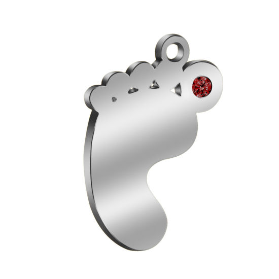 304ステンレス鋼 誕生石 チャーム 足 シルバートーン 一月 赤ワイン色 ラインストーン 21mm x 14mm、 1 個 の画像
