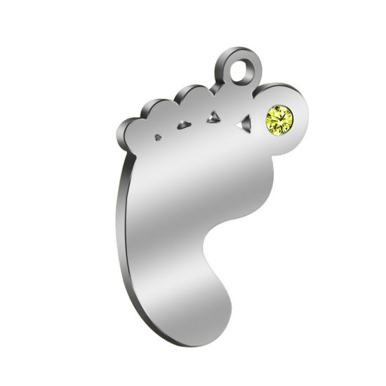 304ステンレス鋼 誕生石 チャーム 足 シルバートーン 五月 緑 ラインストーン 21mm x 14mm、 1 個 の画像