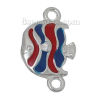 Picture of Ocean Jewelry Zinc Based Alloy Connectors Findings Tropical Fish Animal Silver Tone Red & Blue Enamel 24mm(1") x 15mm(5/8"), 10 PCs