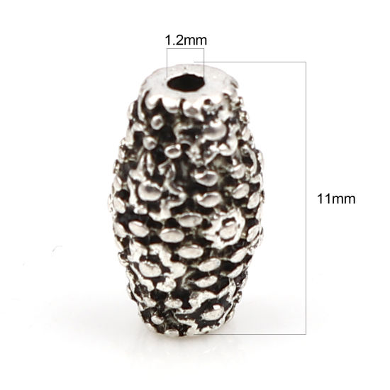 Immagine di Lega di Zinco Perline Barile Argento Antico Fiore Scolpisce Circa 11mm x 6mm, Foro:Circa 1.2mm, 20 Pz