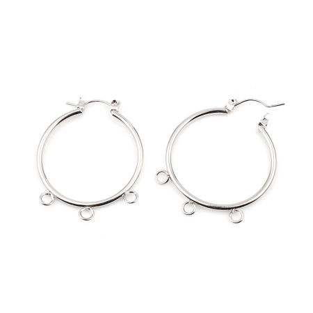 Picture of Zinc Based Alloy Hoop Earrings Findings Circle Ring Silver Tone W/ Loop 37mm x 30mm, Post/ Wire Size: (21 gauge), 2 PCs