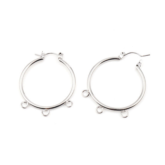 Picture of Zinc Based Alloy Hoop Earrings Findings Circle Ring Silver Tone W/ Loop 37mm x 30mm, Post/ Wire Size: (21 gauge), 2 PCs