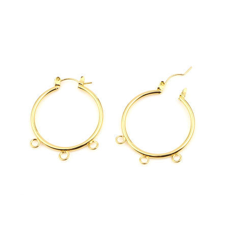 Picture of Zinc Based Alloy Hoop Earrings Findings Circle Ring Gold Plated W/ Loop 37mm x 30mm, Post/ Wire Size: (21 gauge), 2 PCs