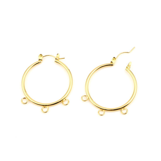 Picture of Zinc Based Alloy Hoop Earrings Findings Circle Ring Gold Plated W/ Loop 37mm x 30mm, Post/ Wire Size: (21 gauge), 2 PCs