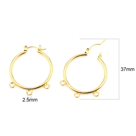 Picture of Zinc Based Alloy Hoop Earrings Findings Circle Ring Gold Plated W/ Loop 37mm x 30mm, Post/ Wire Size: (21 gauge), 2 PCs