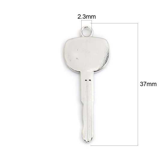 Picture of Zinc Based Alloy Pendants Key Silver Tone 37mm x 14mm, 30 PCs