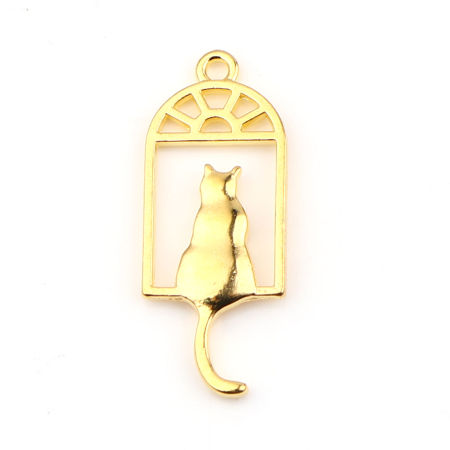 Picture of Zinc Based Alloy Pendants Window Gold Plated Cat 33mm x 13mm, 50 PCs