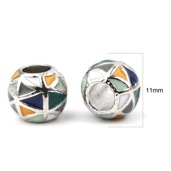 Picture of Zinc Based Alloy Large Hole Charm Beads Silver Tone Multicolor Round Triangle Enamel 11mm Dia., Hole: Approx 5.1mm, 3 PCs