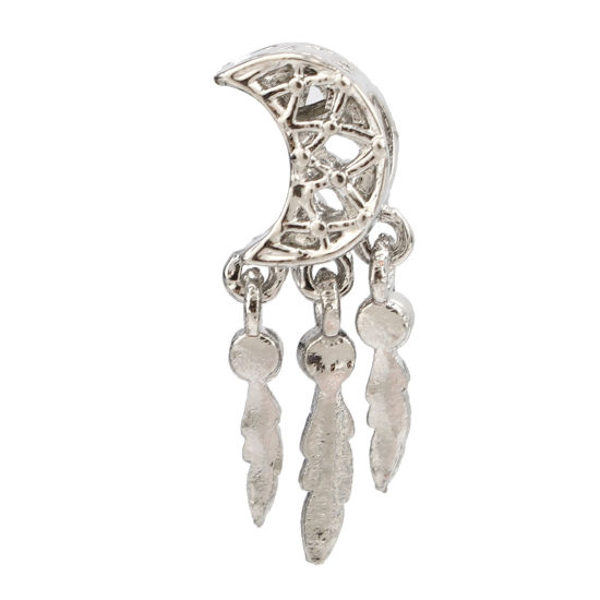 Picture of Zinc Based Alloy Large Hole Charm Beads Silver Tone Dream Catcher Moon 27mm x 10mm, Hole: Approx 5.3mm, 3 PCs