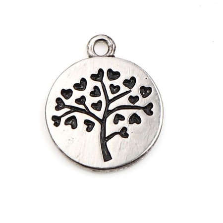 Bild von Zinklegierung Charms Rund Antiksilber Lebensbaum 18mm x 16mm, 10 Stück