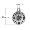 Picture of Zinc Based Alloy Charms Travel Compass Antique Silver Color 16mm( 5/8") x 13mm( 4/8"), 30 PCs