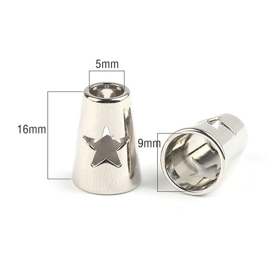 Picture of Zinc Based Alloy Clothing Rope Buckle Stopper Cylinder Pentagram Star Silver Tone 16mm, 10 PCs