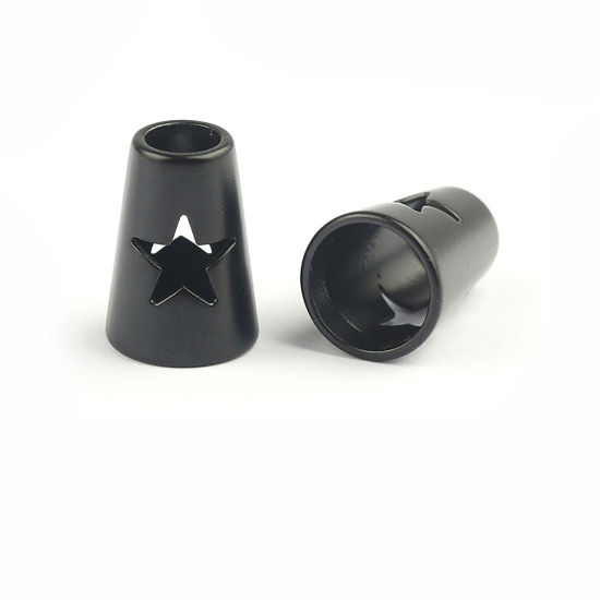Picture of Zinc Based Alloy Clothing Rope Buckle Stopper Cylinder Pentagram Star Black 16mm, 10 PCs