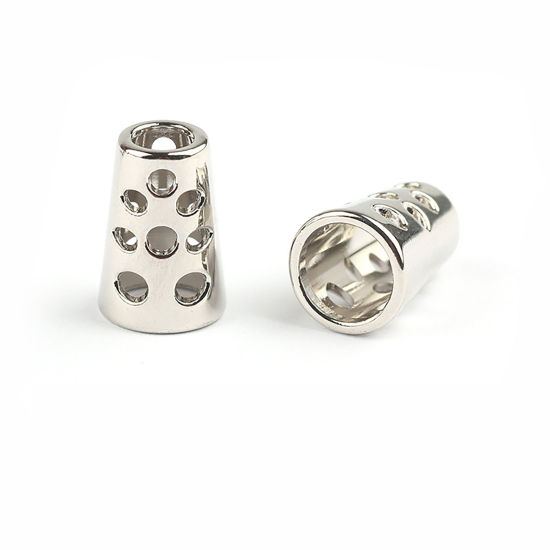 Picture of Zinc Based Alloy Clothing Rope Buckle Stopper Cylinder Round Silver Tone 14mm, 10 PCs