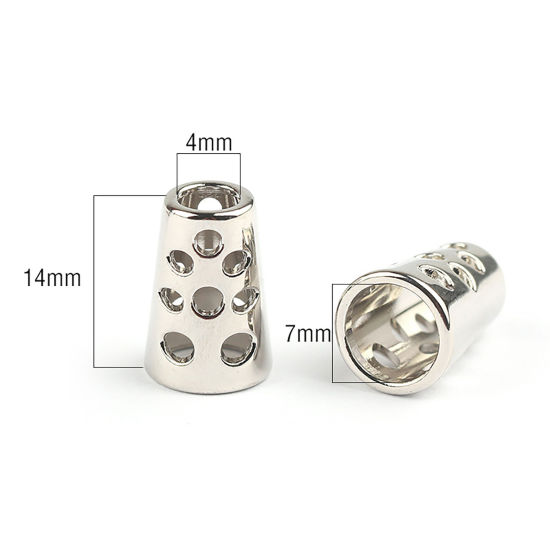 Picture of Zinc Based Alloy Clothing Rope Buckle Stopper Cylinder Round Silver Tone 14mm, 10 PCs