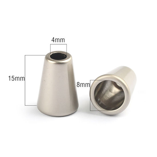 Picture of Zinc Based Alloy Clothing Rope Buckle Stopper Cylinder Matt Silver Color 15mm, 10 PCs