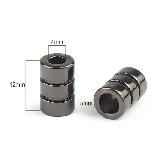 Picture of Zinc Based Alloy Clothing Rope Buckle Stopper Cylinder Stripe Black 12mm, 10 PCs