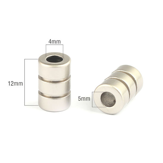 Picture of Zinc Based Alloy Clothing Rope Buckle Stopper Cylinder Stripe Silver Tone 12mm, 10 PCs