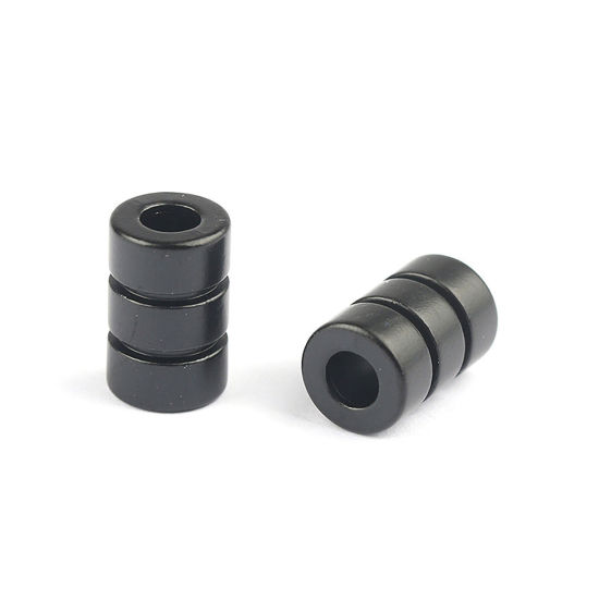 Picture of Zinc Based Alloy Clothing Rope Buckle Stopper Cylinder Stripe Gunmetal 12mm, 10 PCs