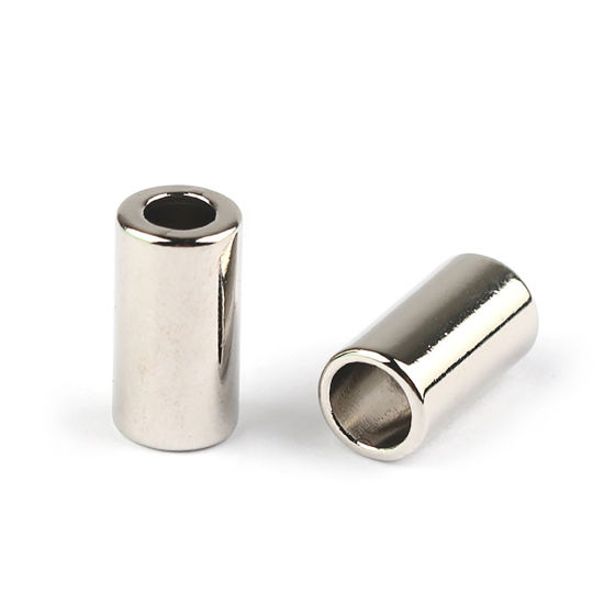 Picture of Zinc Based Alloy Clothing Rope Buckle Stopper Cylinder Silver Tone 13mm, 10 PCs