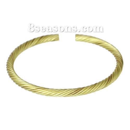 Picture of Brass Open Bangles Bracelets Round Carved Brass Tone Blank 18cm(7 1/8") long, 5 PCs                                                                                                                                                                           