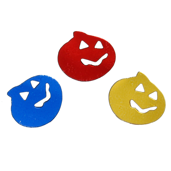 Image de Paillettes en PVC Forme Citrouille Halloween Couleur Au Hasard 11mm x 10mm , 50 Grammes (Environ 2000 PCs/Paquet)