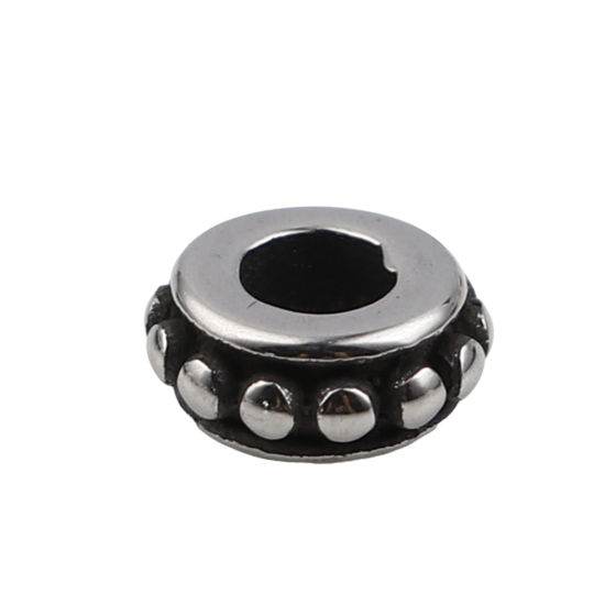 Imagen de Acero Inoxidable Cuentas Ronda Plata Antigua Punto 6.5mm Diámetro, Agujero: Aprox 2.8mm, 1 Unidad
