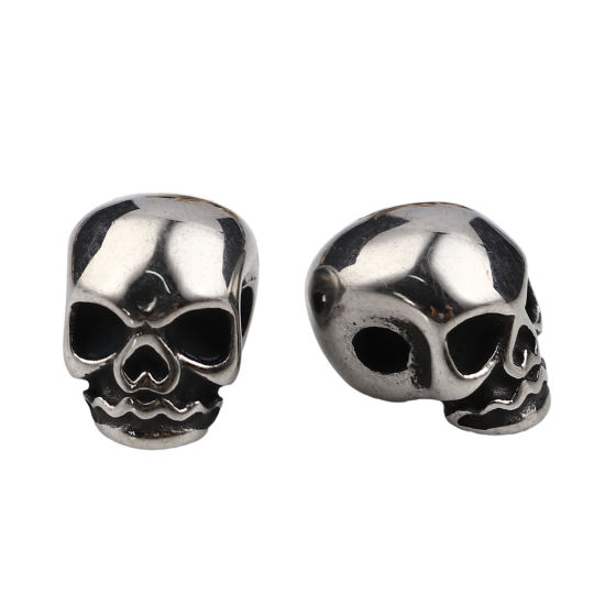 Immagine di Acciaio Inossidabile Perline Cranio Argento Antico 10mm x 8.4mm, Buco: Circa 2mm, 1 Pz