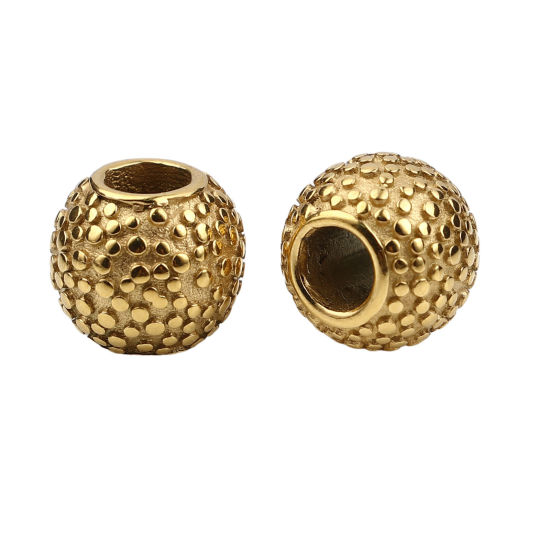 Imagen de Acero Inoxidable Cuentas Tambor Chapado en Oro Punto 11.5mm x 10mm, Agujero: Aprox 4.9mm, 1 Unidad