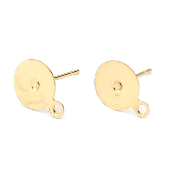 Immagine di 20 Pz 304 Acciaio Inossidabile Orecchino a Bottone per Orecchio con Accessori per Connettori ad Anello Tondo Oro Placcato Può Essere Incollato (Adatti 8mm) 11mm x 8mm, Posta/Filo Dimensione: 0.7mm(21 misura)