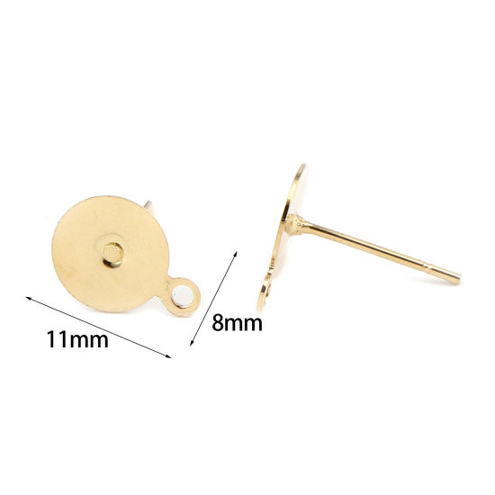 Immagine di 20 Pz 304 Acciaio Inossidabile Orecchino a Bottone per Orecchio con Accessori per Connettori ad Anello Tondo Oro Placcato Può Essere Incollato (Adatti 8mm) 11mm x 8mm, Posta/Filo Dimensione: 0.7mm(21 misura)