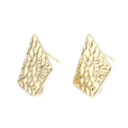 Picture of Zinc Based Alloy Ear Post Stud Earrings Findings Polygon Gold Plated Carved Pattern W/ Loop 22mm x 16mm, Post/ Wire Size: (21 gauge), 2 PCs