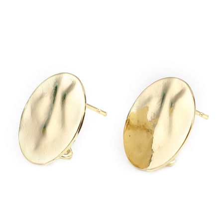 Picture of Zinc Based Alloy Ear Post Stud Earrings Findings Round Gold Plated W/ Loop 16mm Dia., Post/ Wire Size: (21 gauge), 2 PCs