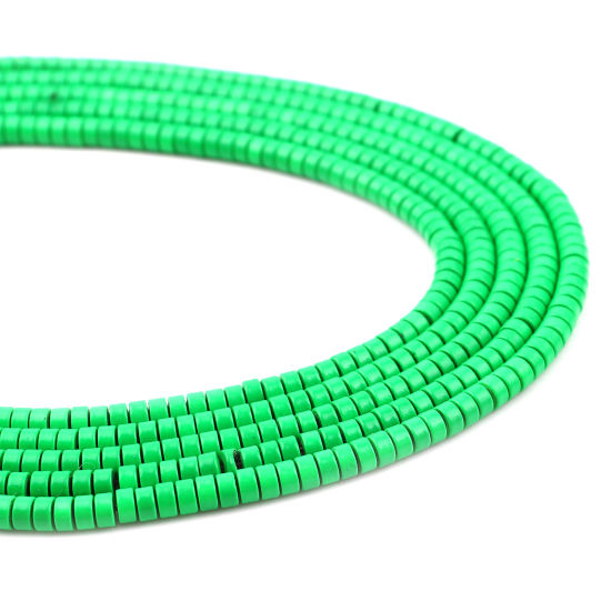 Picture of (Grade B) Hematite ( Natural ) Beads Heishi Beads Disc Beads Round Green Painted About 4mm Dia, Hole: Approx 1mm, 41cm(16 1/8") - 40.5cm(16") long, 1 Strand (Approx 170 PCs/Strand)