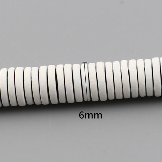 Picture of (Grade B) Hematite ( Natural ) Beads Heishi Beads Disc Beads Round White Painted About 6mm Dia, Hole: Approx 1mm, 41cm(16 1/8") - 40.5cm(16") long, 1 Strand (Approx 340 PCs/Strand)