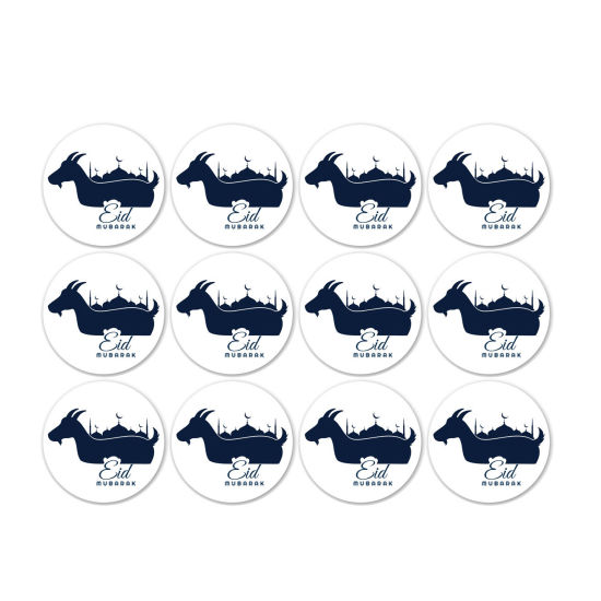 Изображение White - 2# Paper Round Printed Muslim Eid Mubarak Stickers 3cm Dia., 60 PCs