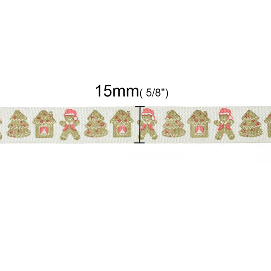 Picture of Cotton Sewing Ribbon Handmade DIY Craft Multicolor Christmas Snowman Tree House Pattern 15mm( 5/8"), 1 Roll (Approx 5 M/Roll)