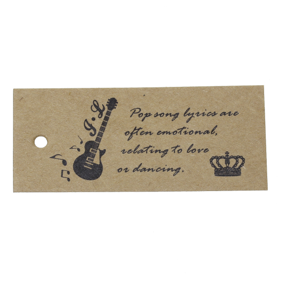 Picture of Kraft Paper Label Tags Rectangle Brown Guitar Crown English Pattern 70mm(2 6/8") x 30mm(1 1/8"), 50 Sheets