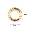 Picture of 50 PCs 7mm Dia., 0.9mm(19 gauge) 304 Stainless Steel Open Jump Rings Findings For Jewelry Making Gold Plated Round