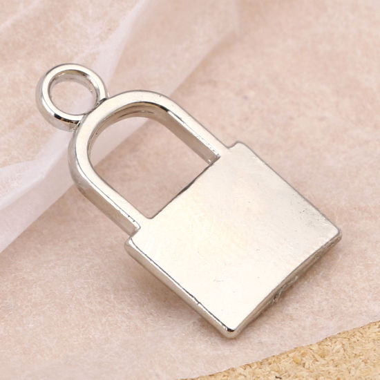 Immagine di Lega di Zinco Charms Serratura Tono Argento 21mm x 11mm , 10 Pz