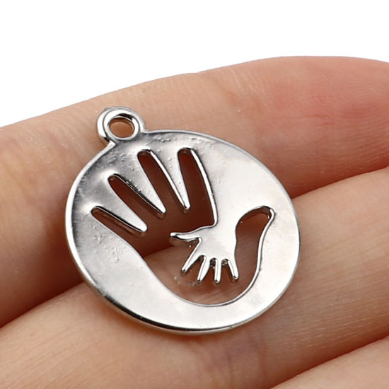 Picture of Zinc Based Alloy Charms Round Silver Tone Hand 23mm x 20mm, 10 PCs